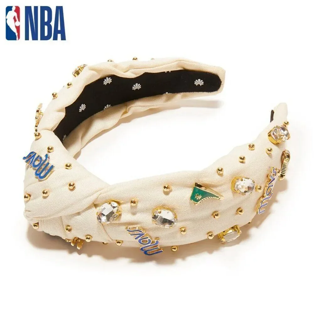 LELE SADOUGHI NBA DALLAS MAVERICKS BASKETBALL IVORY EMBELLISHED KNOTTED HEADBAND